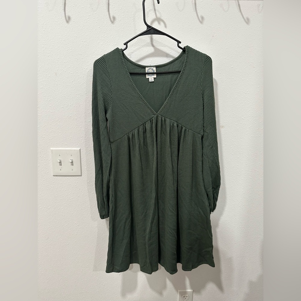 Green waffle knit dress